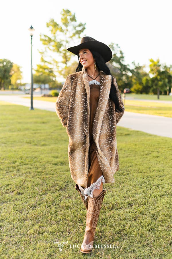 Brown Deer Faux Fur Coat