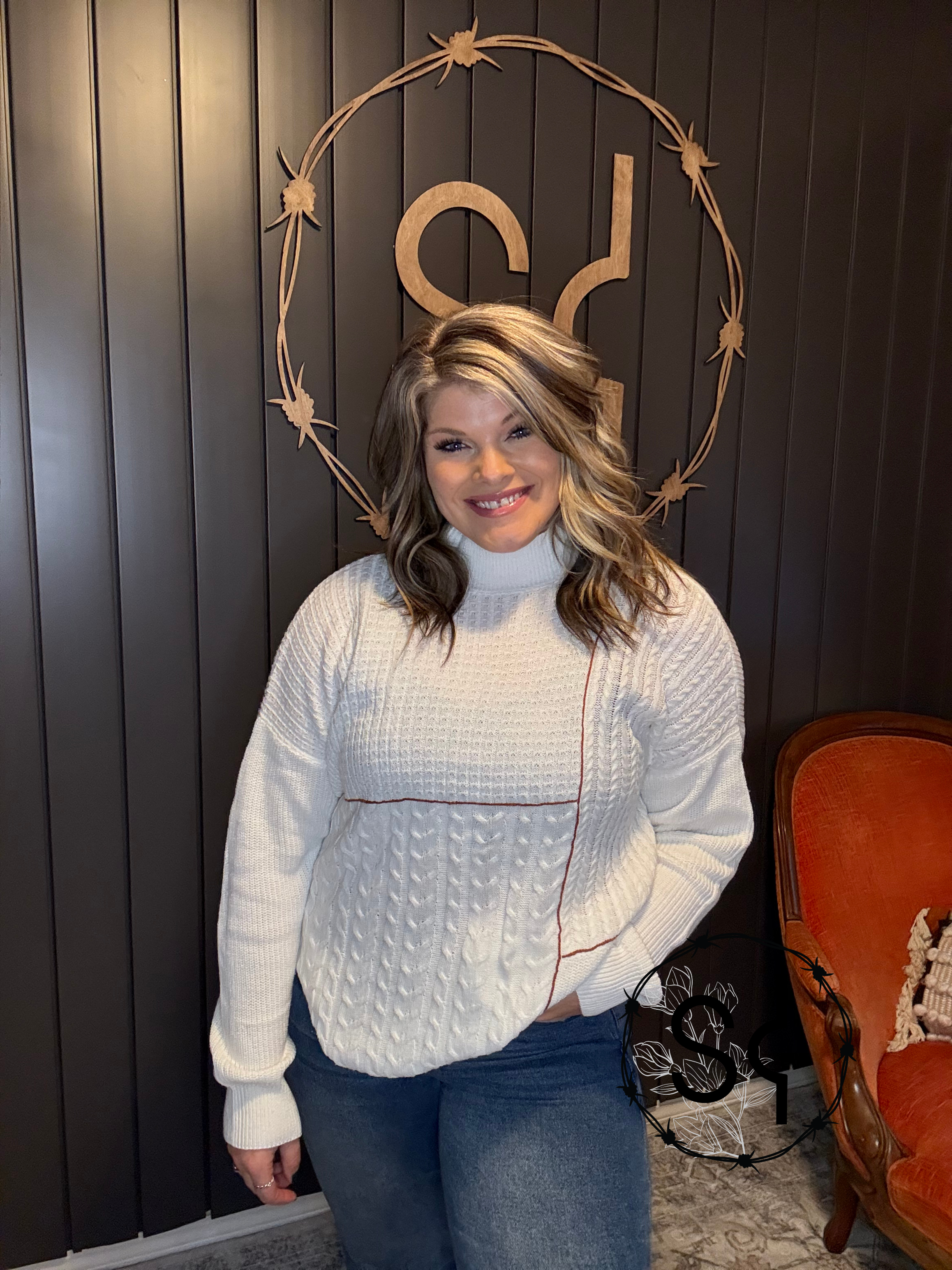 Mix Texture Patchwork Contrast Stitch Sweater