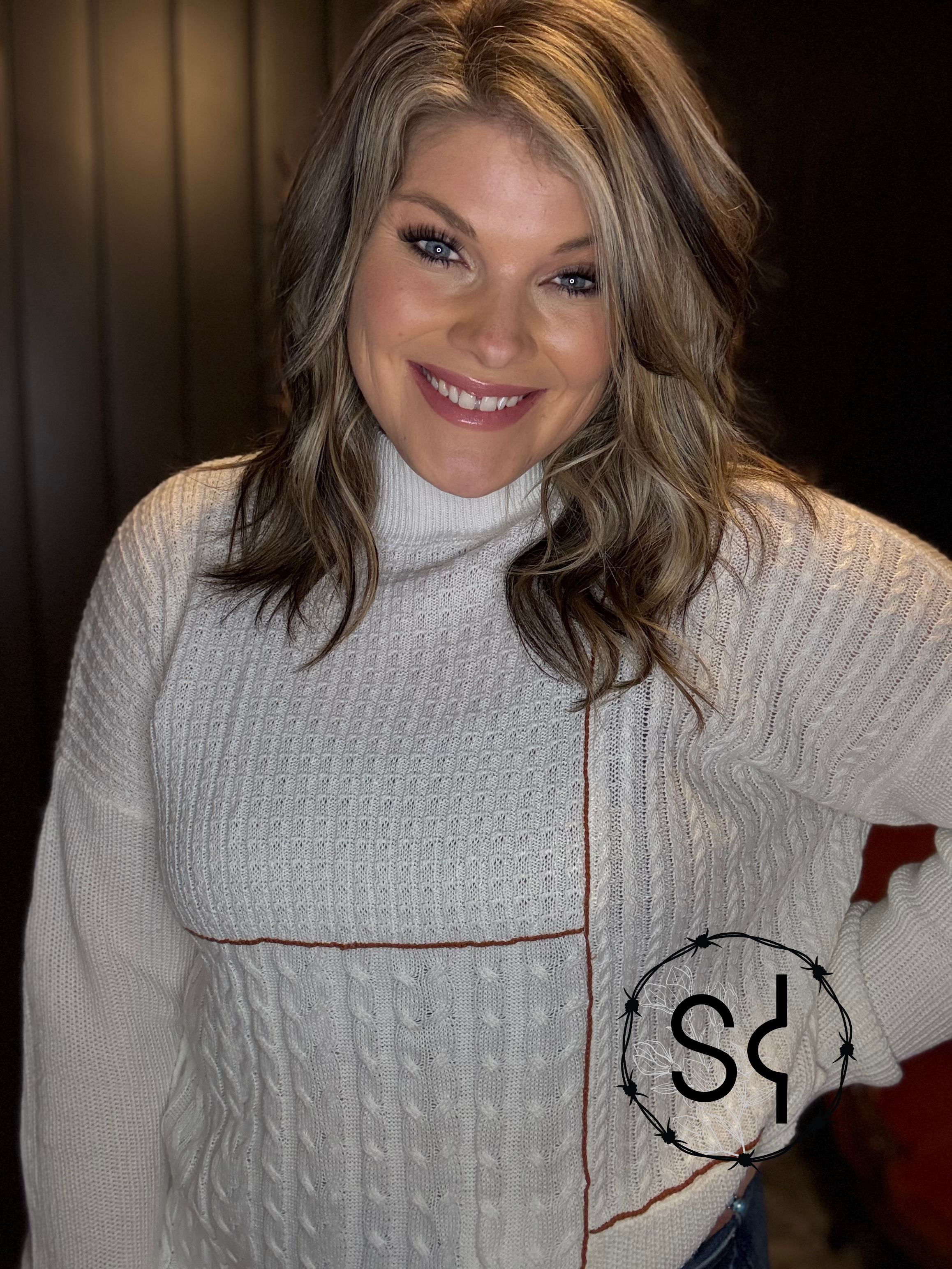 Mix Texture Patchwork Contrast Stitch Sweater