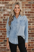 Stripe Patchwork Denim Long Sleeve