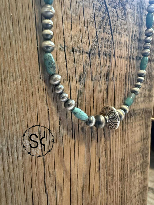 20" Genuine Turquoise & Sterling Pearls Necklace