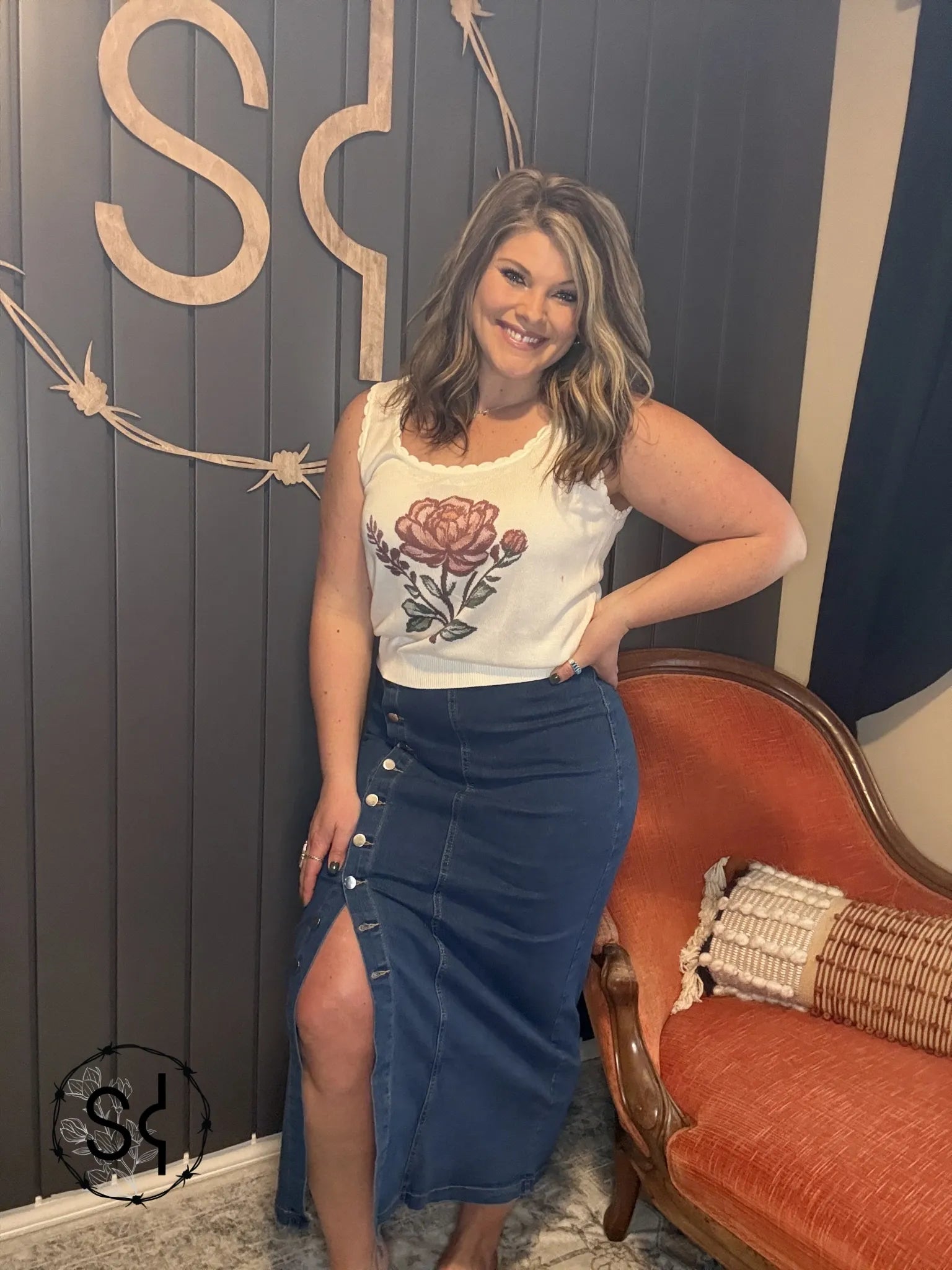 Denim Full Button Skirt