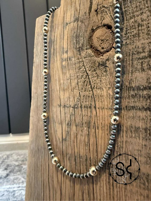 18" 4mm Sterling Pearls & 7mm Gold Filled Beads Necklace