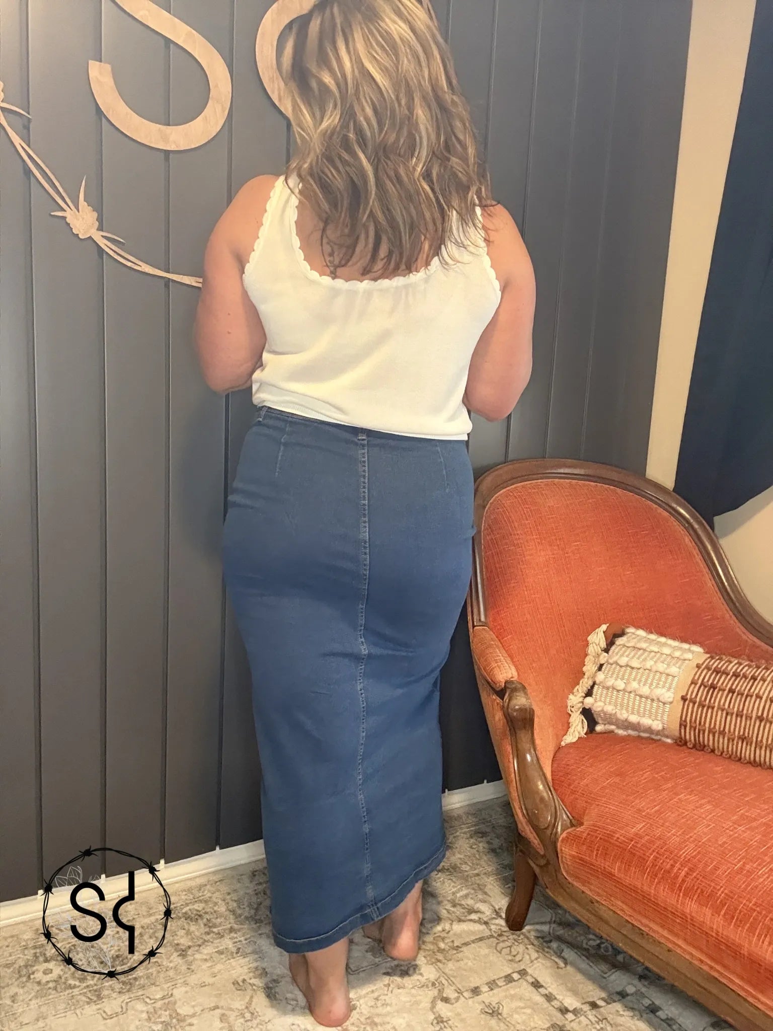 Denim Full Button Skirt