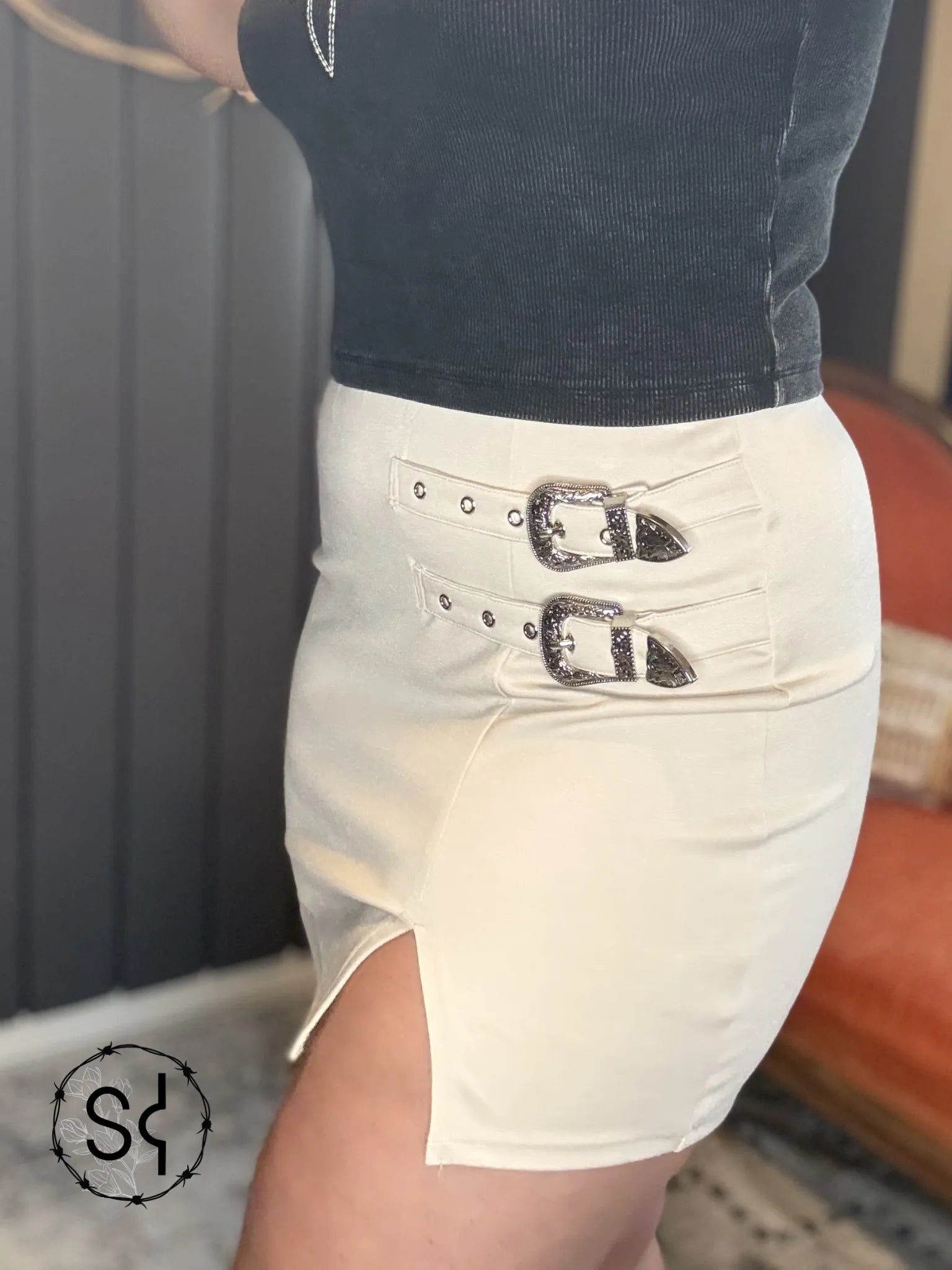 Double Buckle Mini Skirt