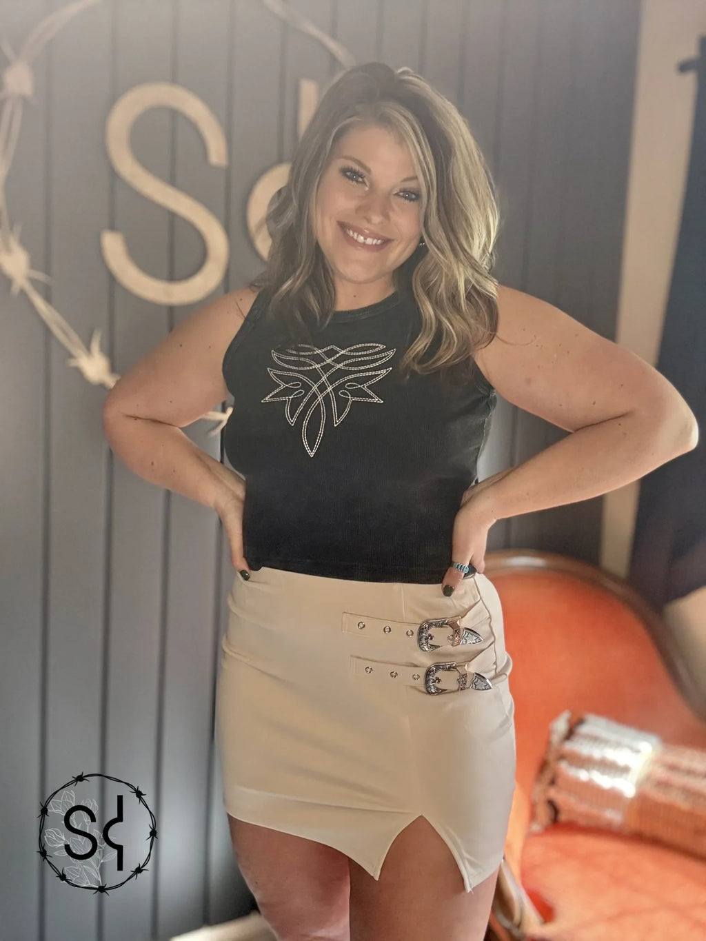Double Buckle Mini Skirt