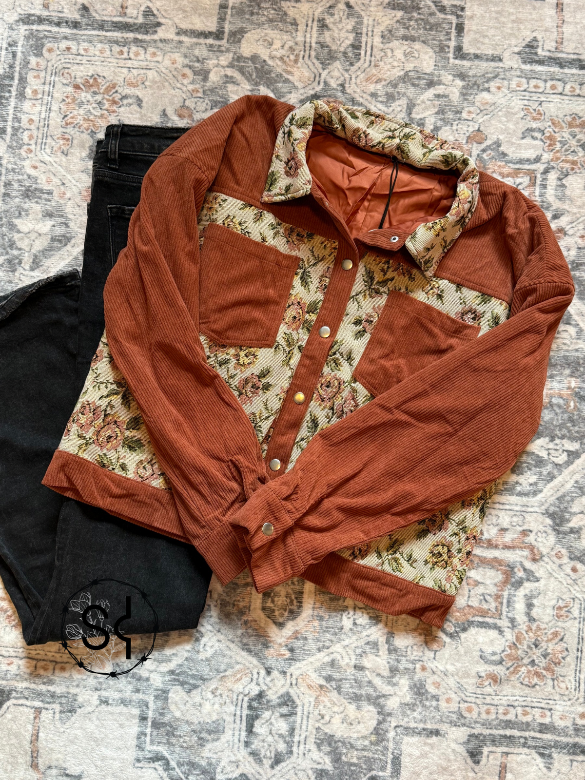 Floral Denim Corduroy Vintage Jacket
