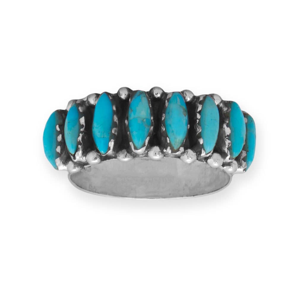 Handmade Oxidized Marquise Turquoise Wide Band Ring