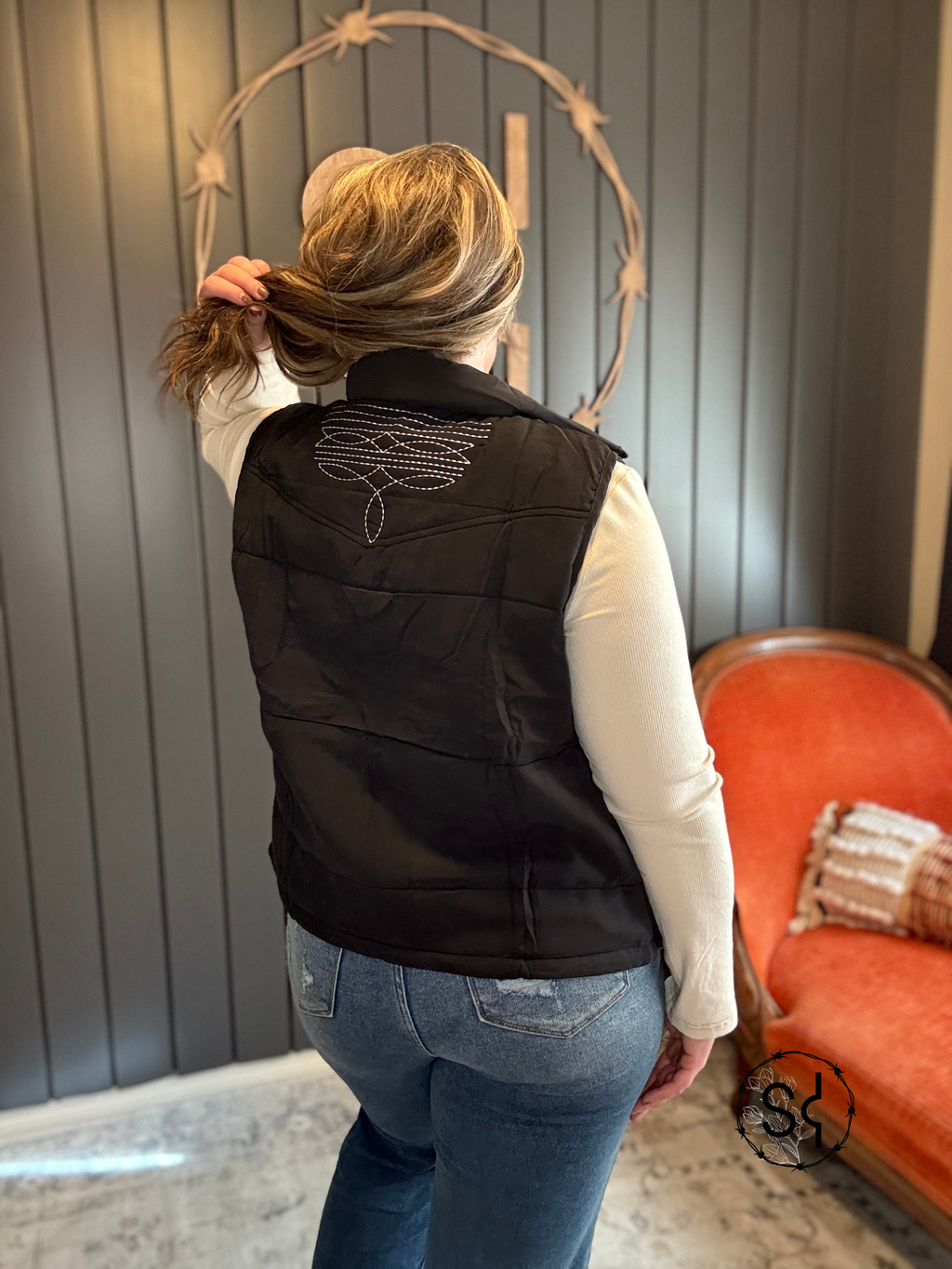 Black Aztec Lining Puffer Vest