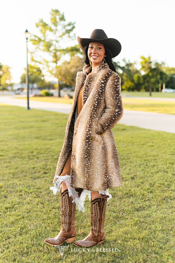 Brown Deer Faux Fur Coat