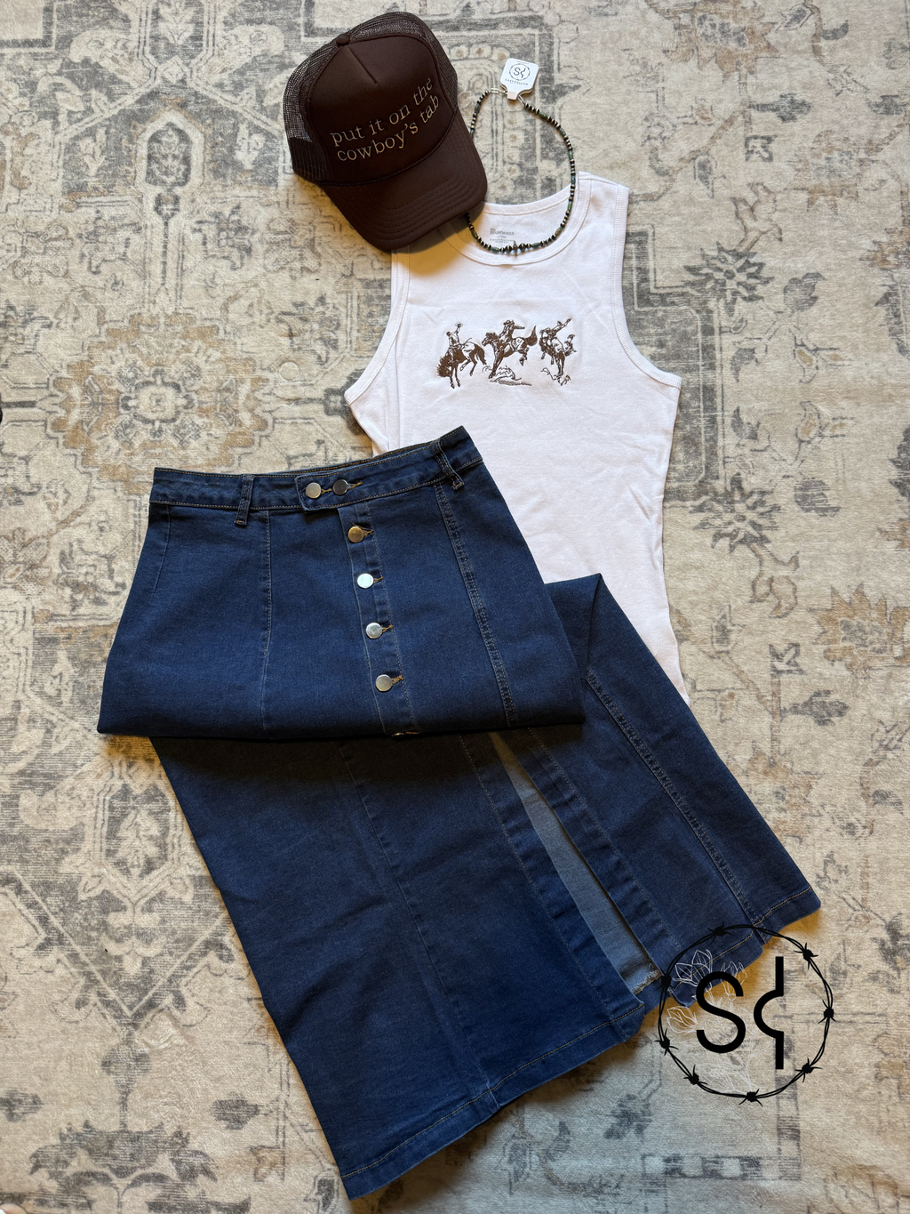 Denim Full Button Skirt