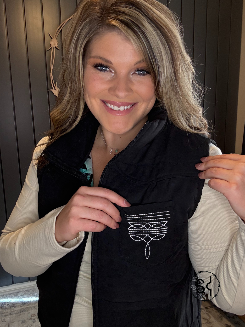 Black Aztec Lining Puffer Vest