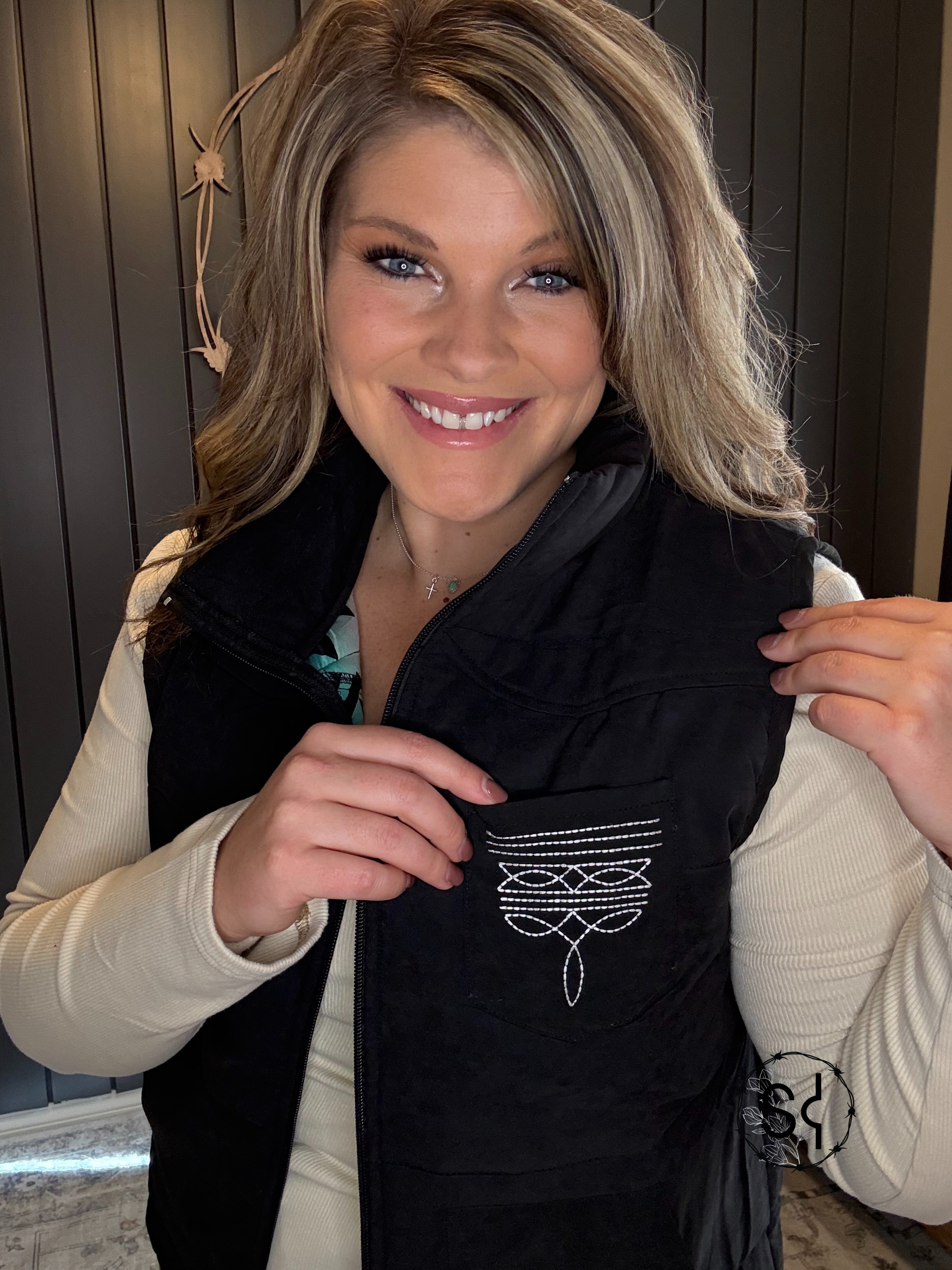 Black Aztec Lining Puffer Vest