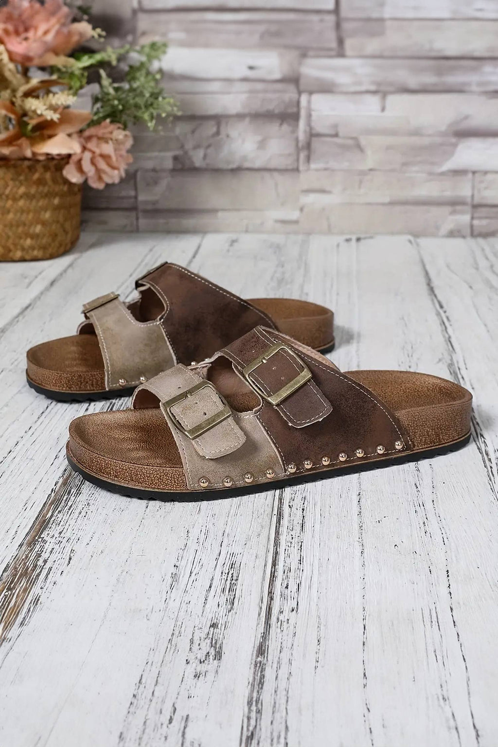 Western Suede Buckle Strap Sandals