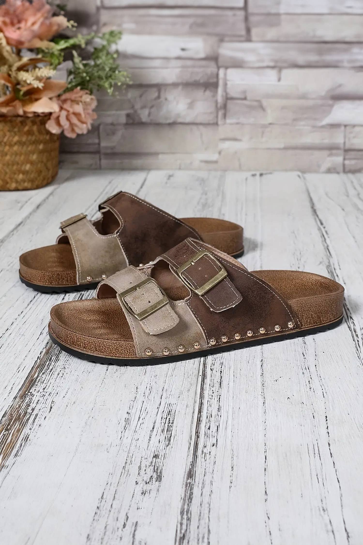 Western Suede Buckle Strap Sandals