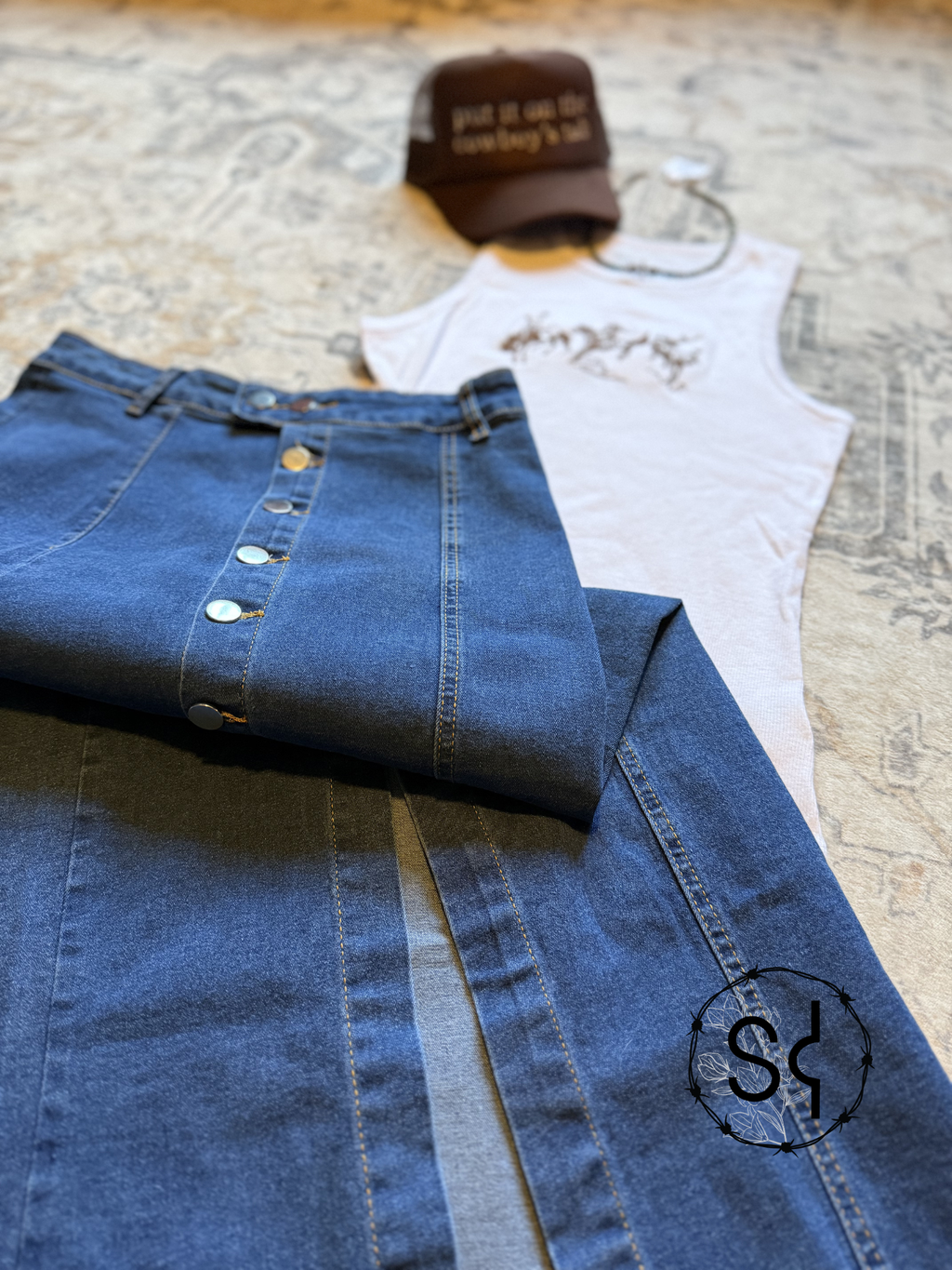Denim Full Button Skirt