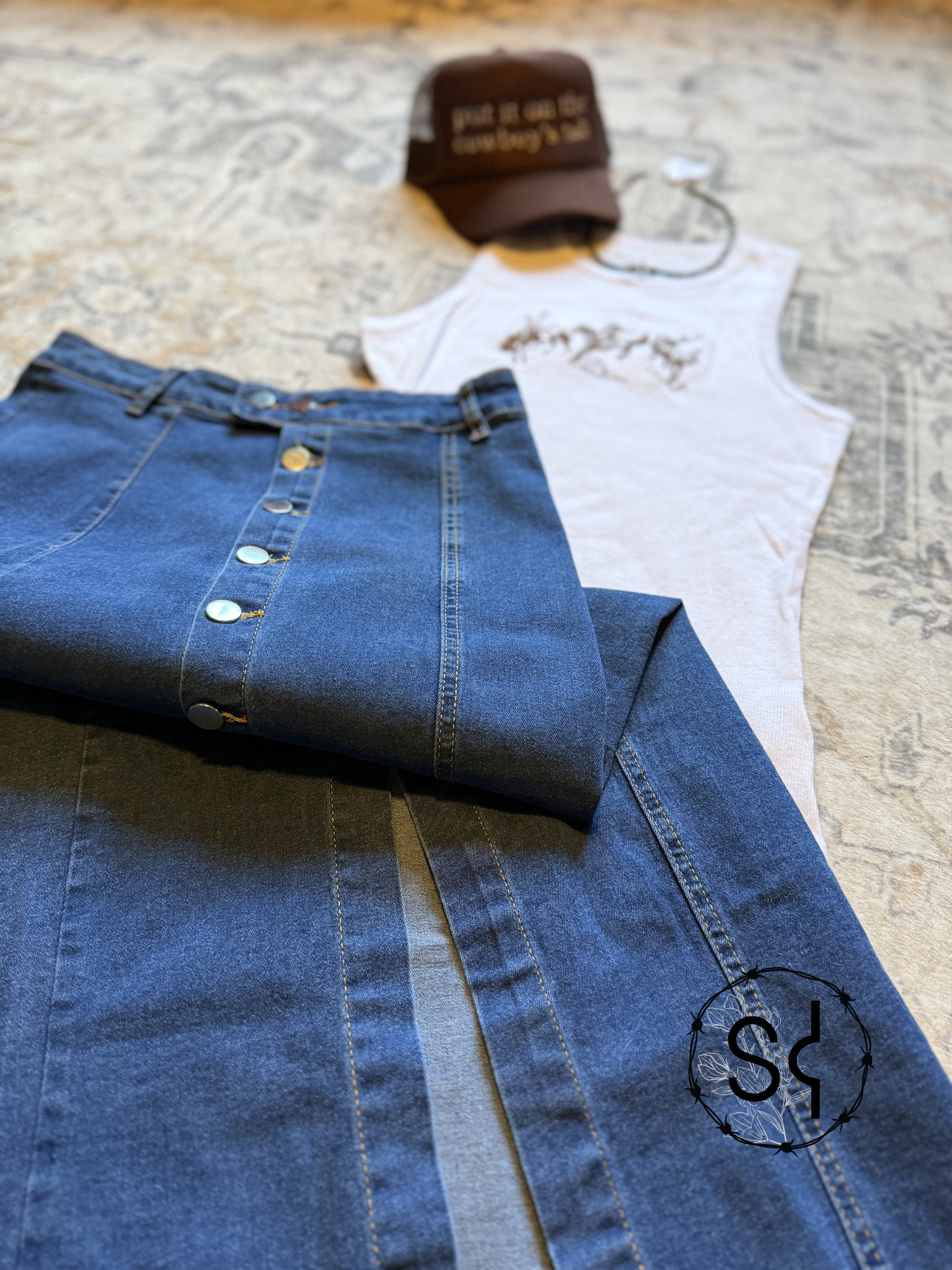 Denim Full Button Skirt