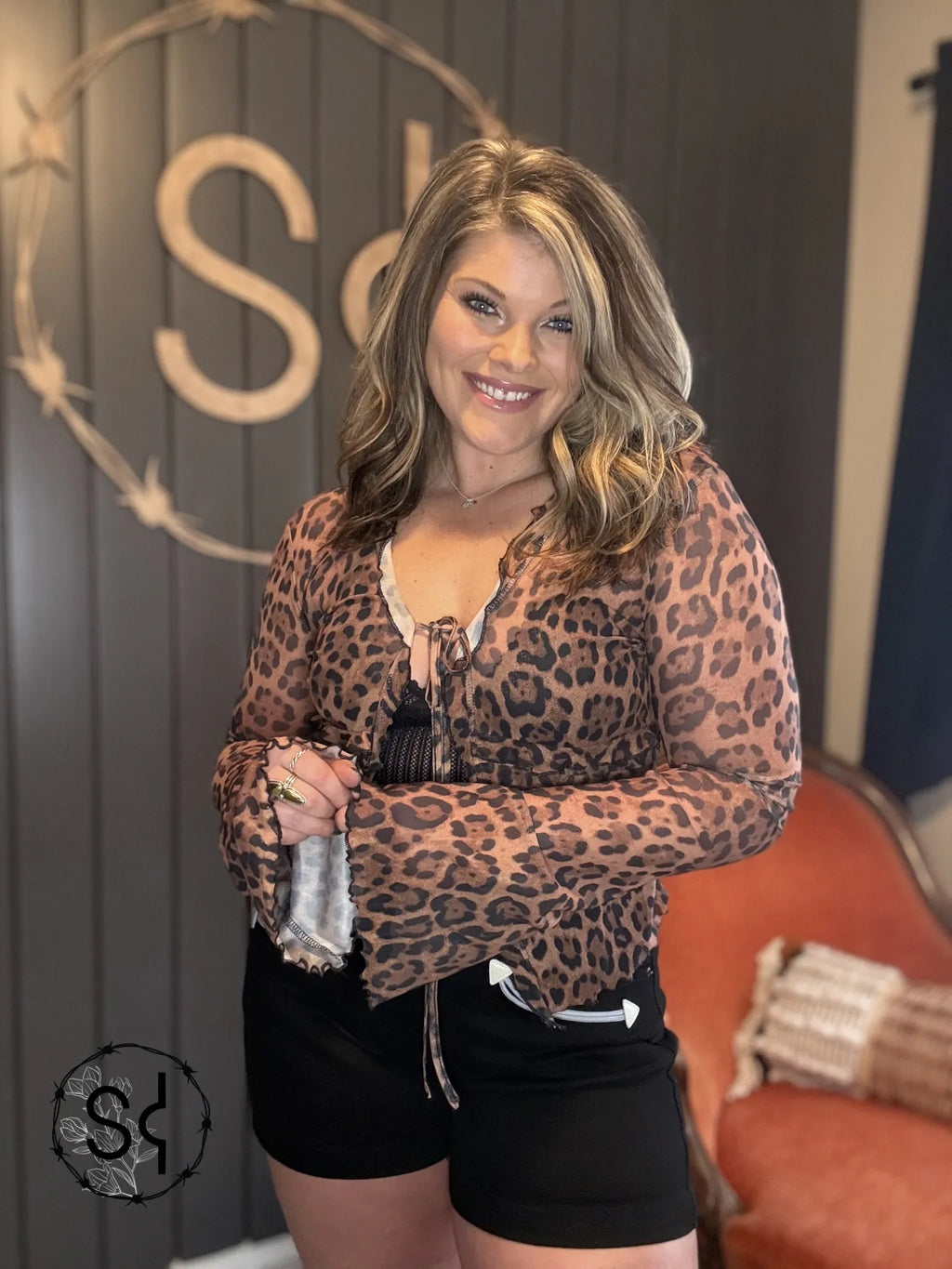 Langley Cheetah Tie Mesh Top