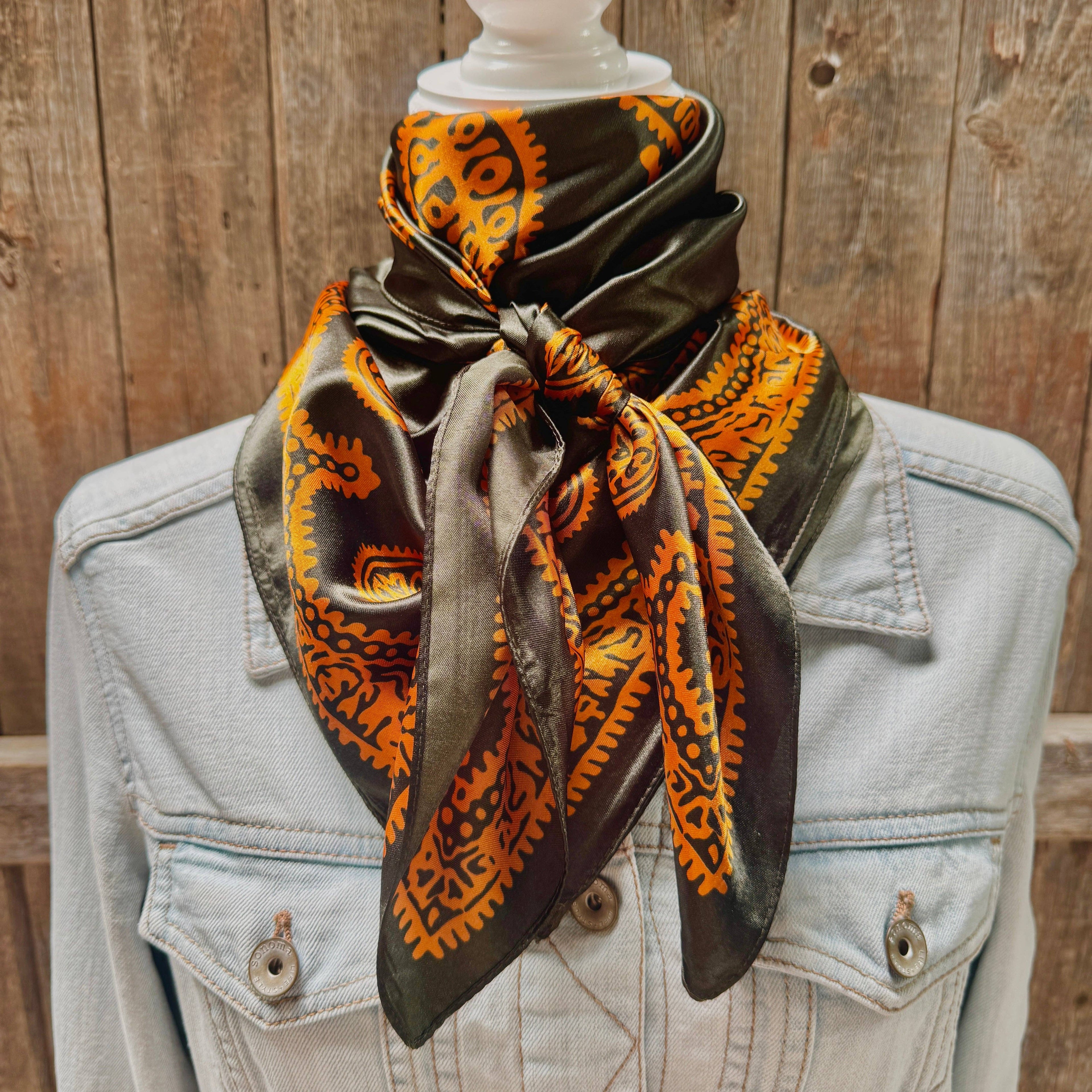 Dark Olive & Orange Paisley Wild Rag