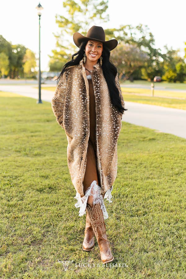 Brown Deer Faux Fur Coat