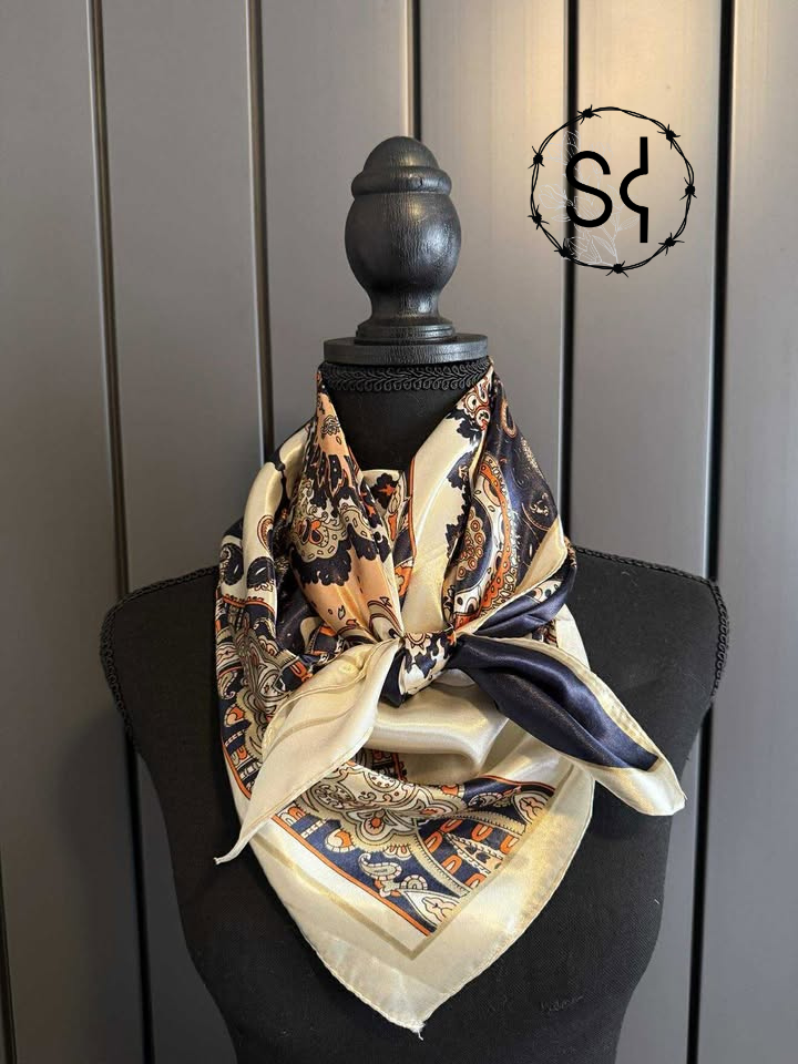 Cream & Navy Paisley Wild Rag