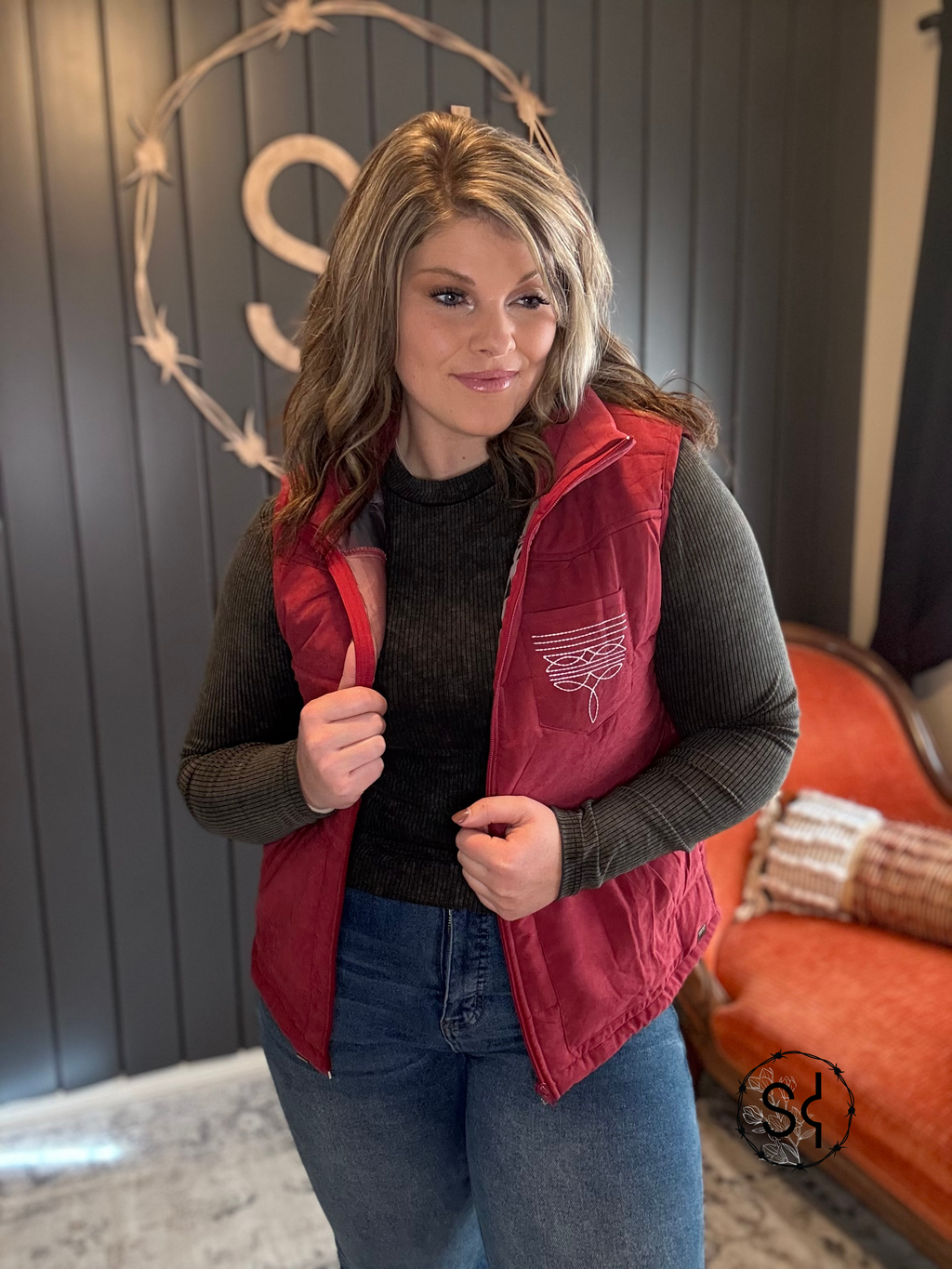 Wine Aztec Lining Puffer Vest