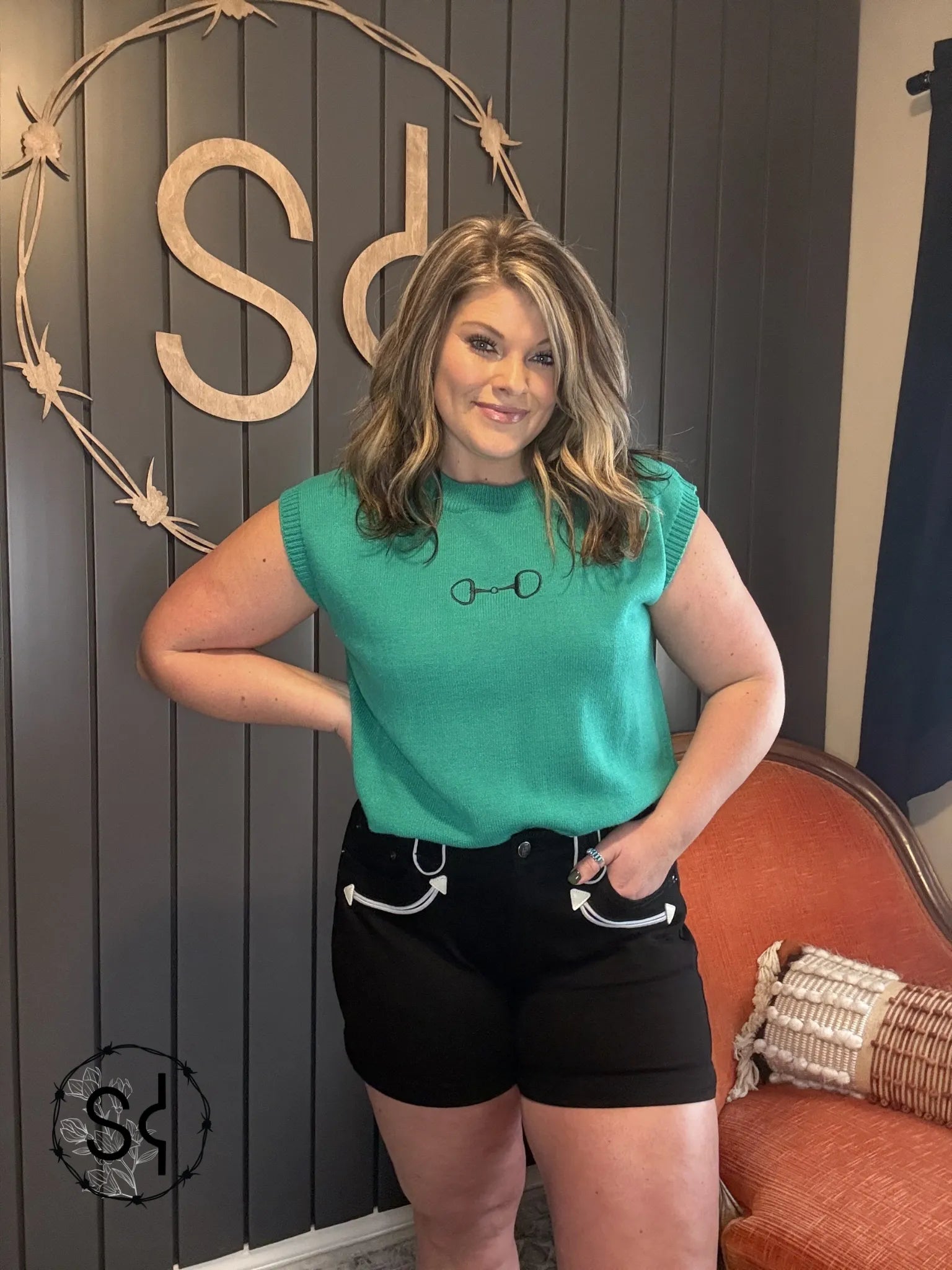 Horse Bit Embroidered Loose Short Sleeve Sweater
