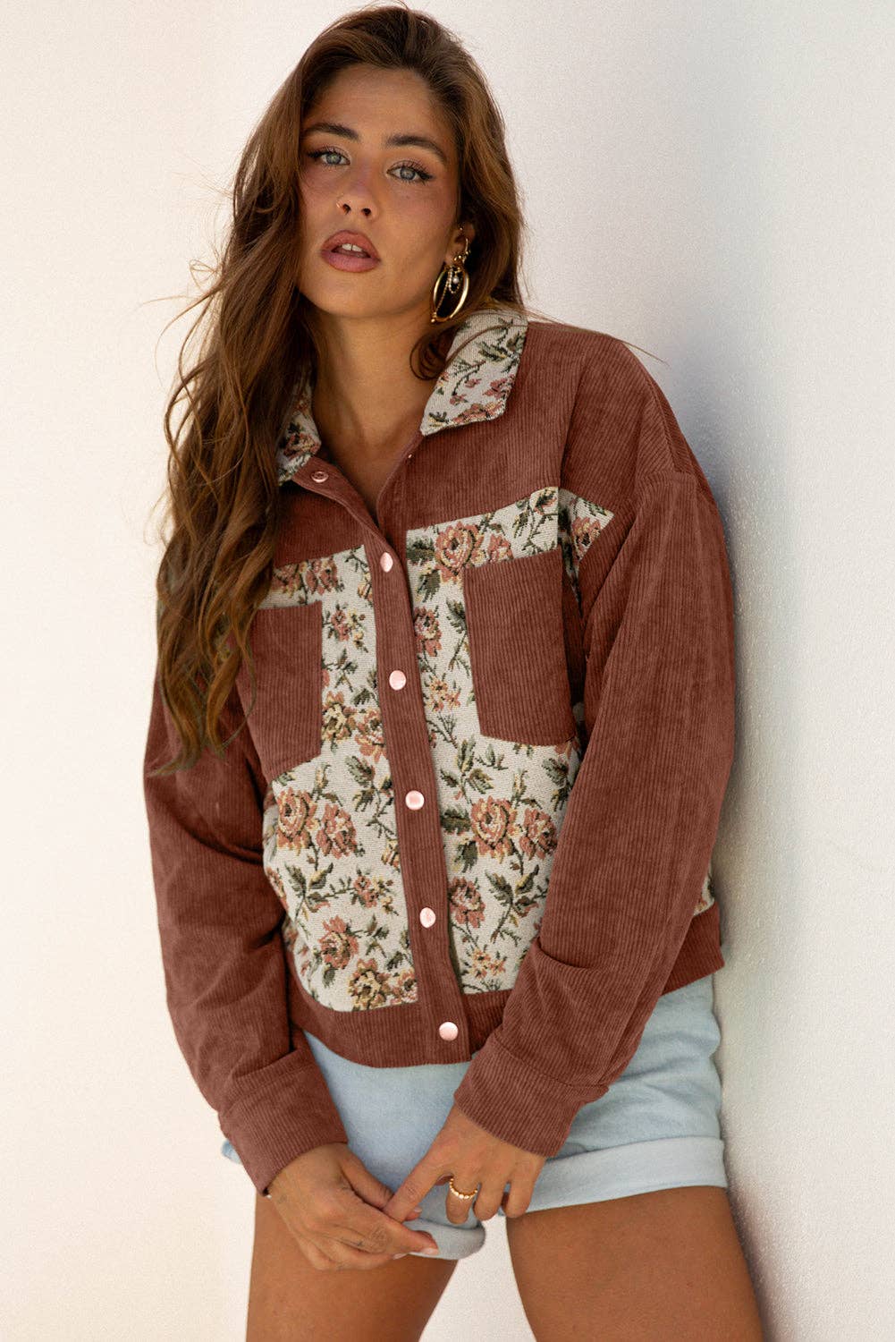 Floral Denim Corduroy Vintage Jacket