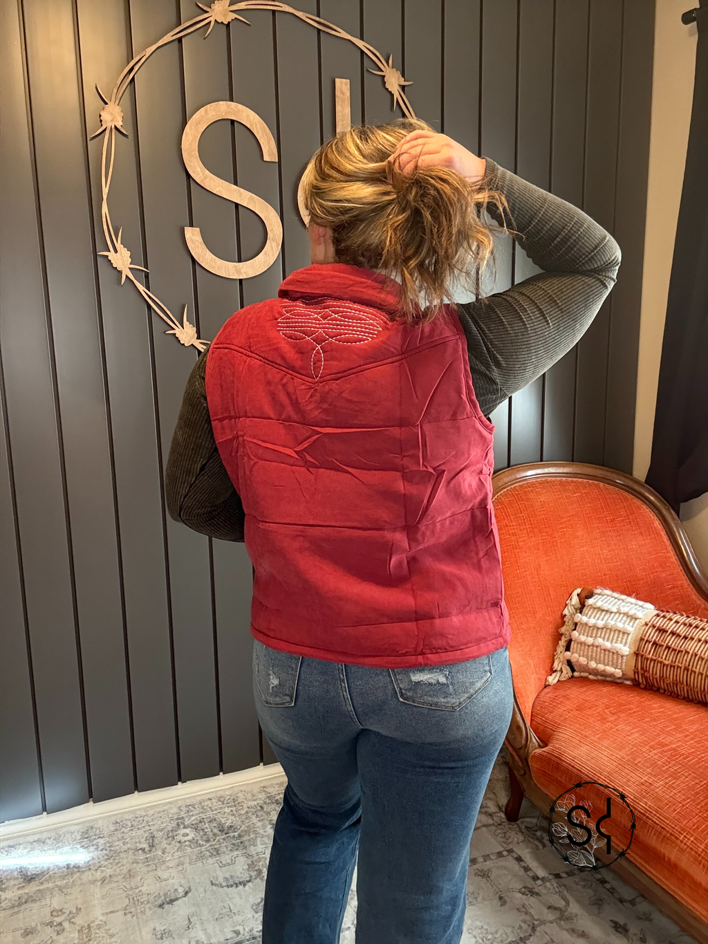 Wine Aztec Lining Puffer Vest