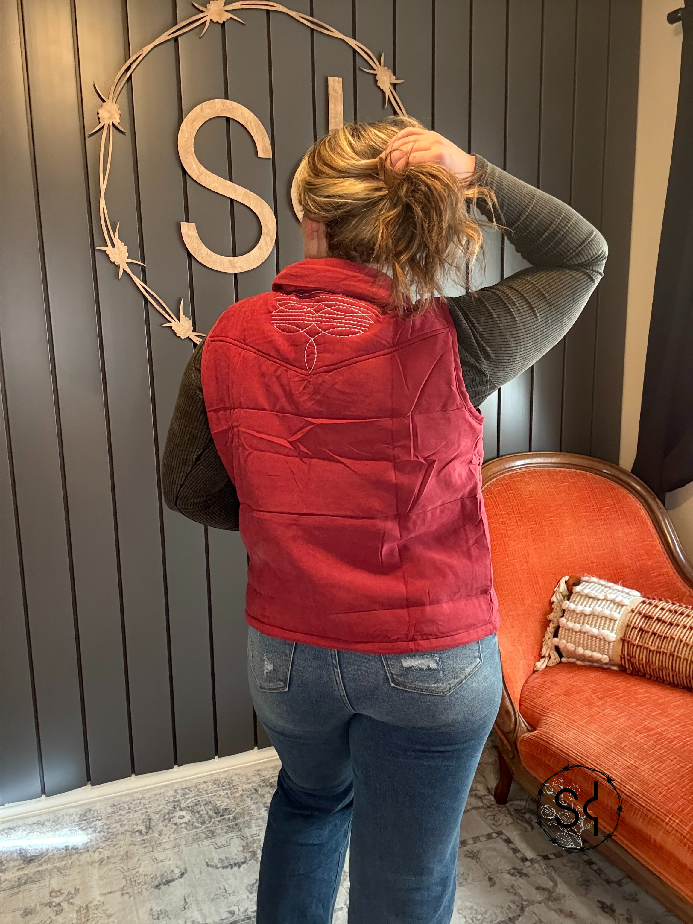 Wine Aztec Lining Puffer Vest