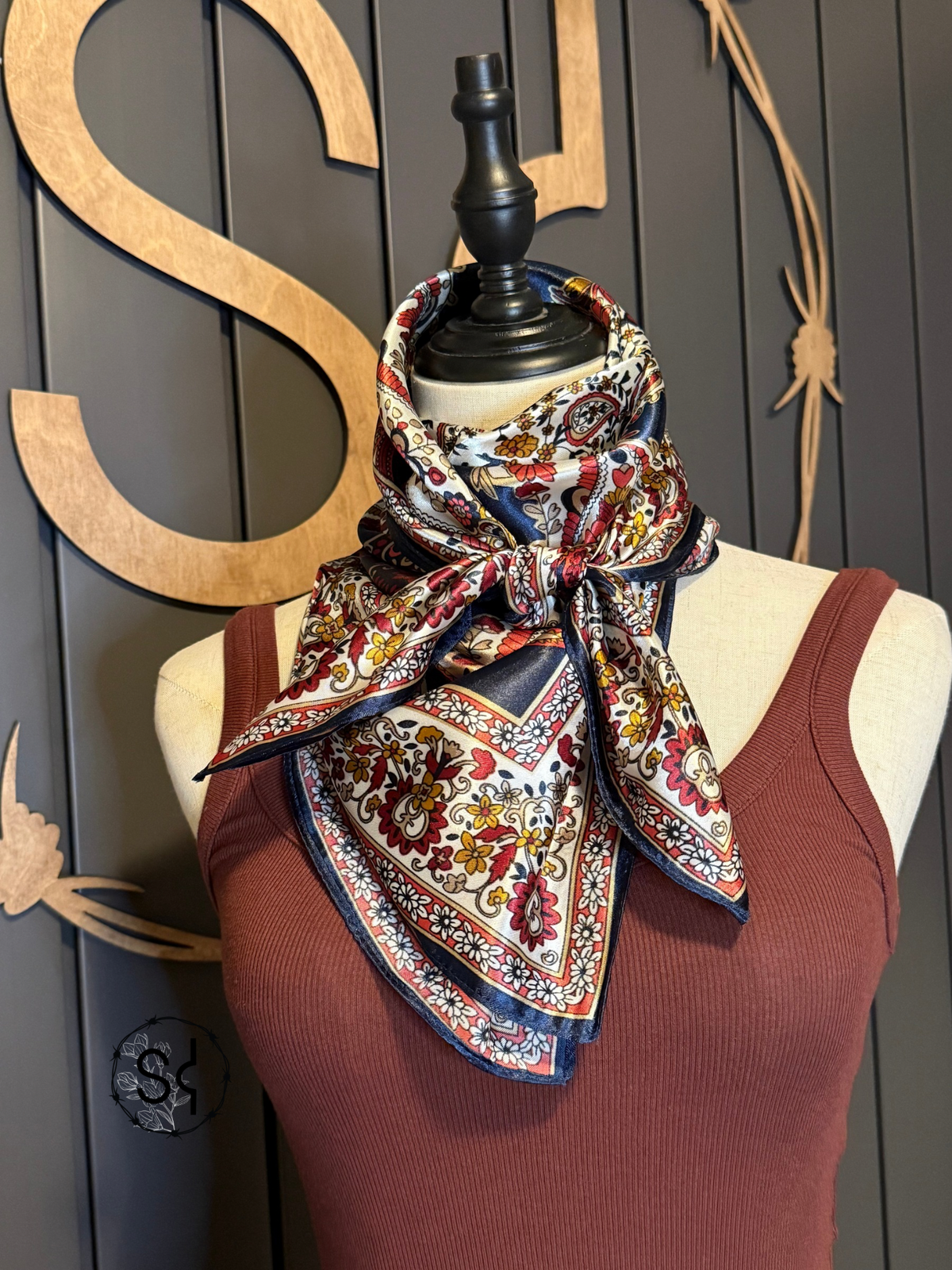 Navy & Burgundy Flower Paisley Wild Rag