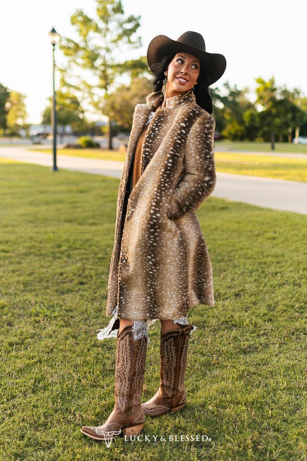 Brown Deer Faux Fur Coat