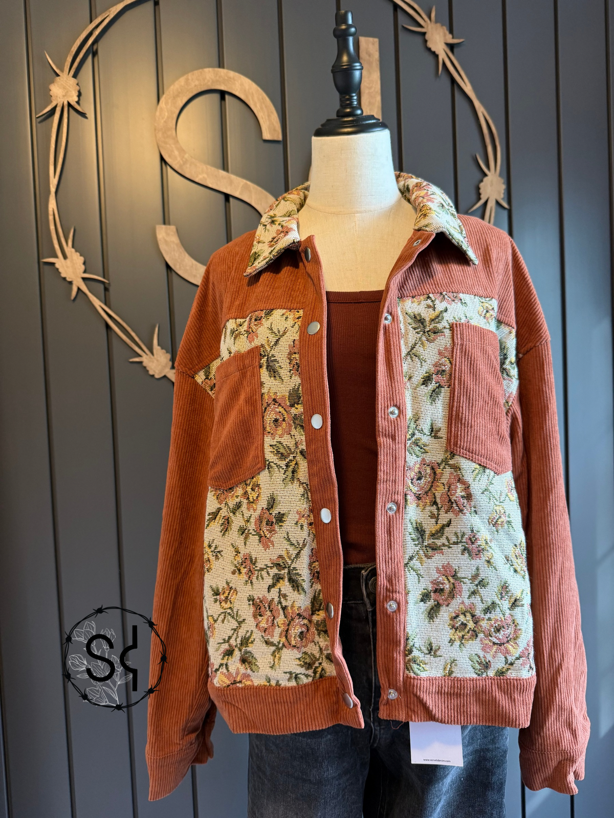Floral Denim Corduroy Vintage Jacket