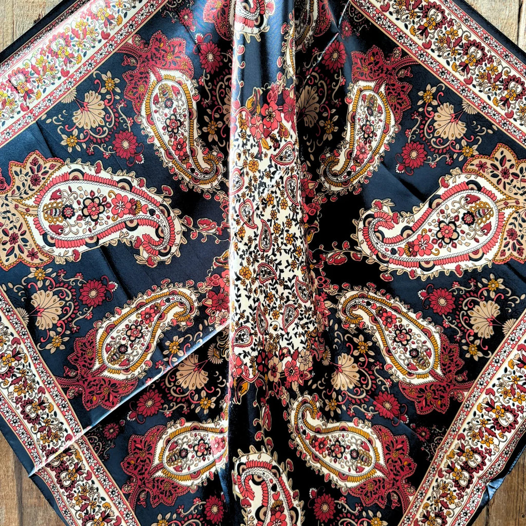 Navy & Burgundy Flower Paisley Wild Rag