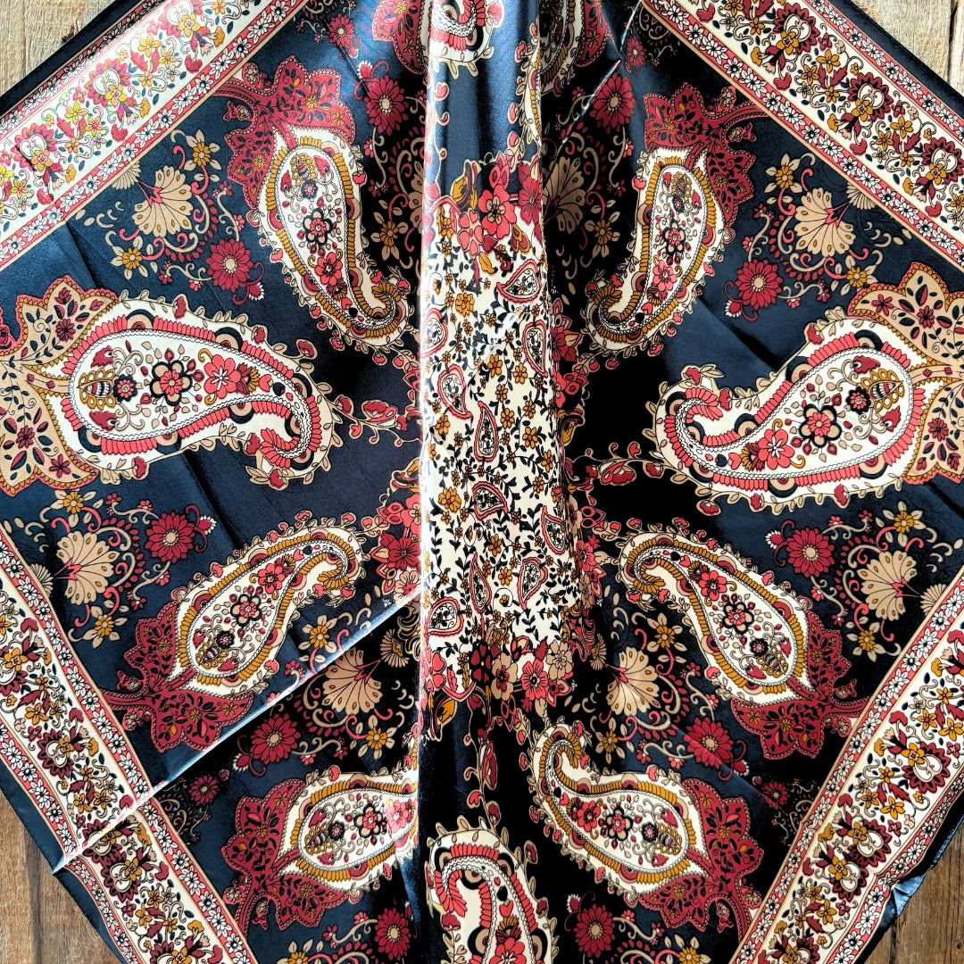 Navy & Burgundy Flower Paisley Wild Rag