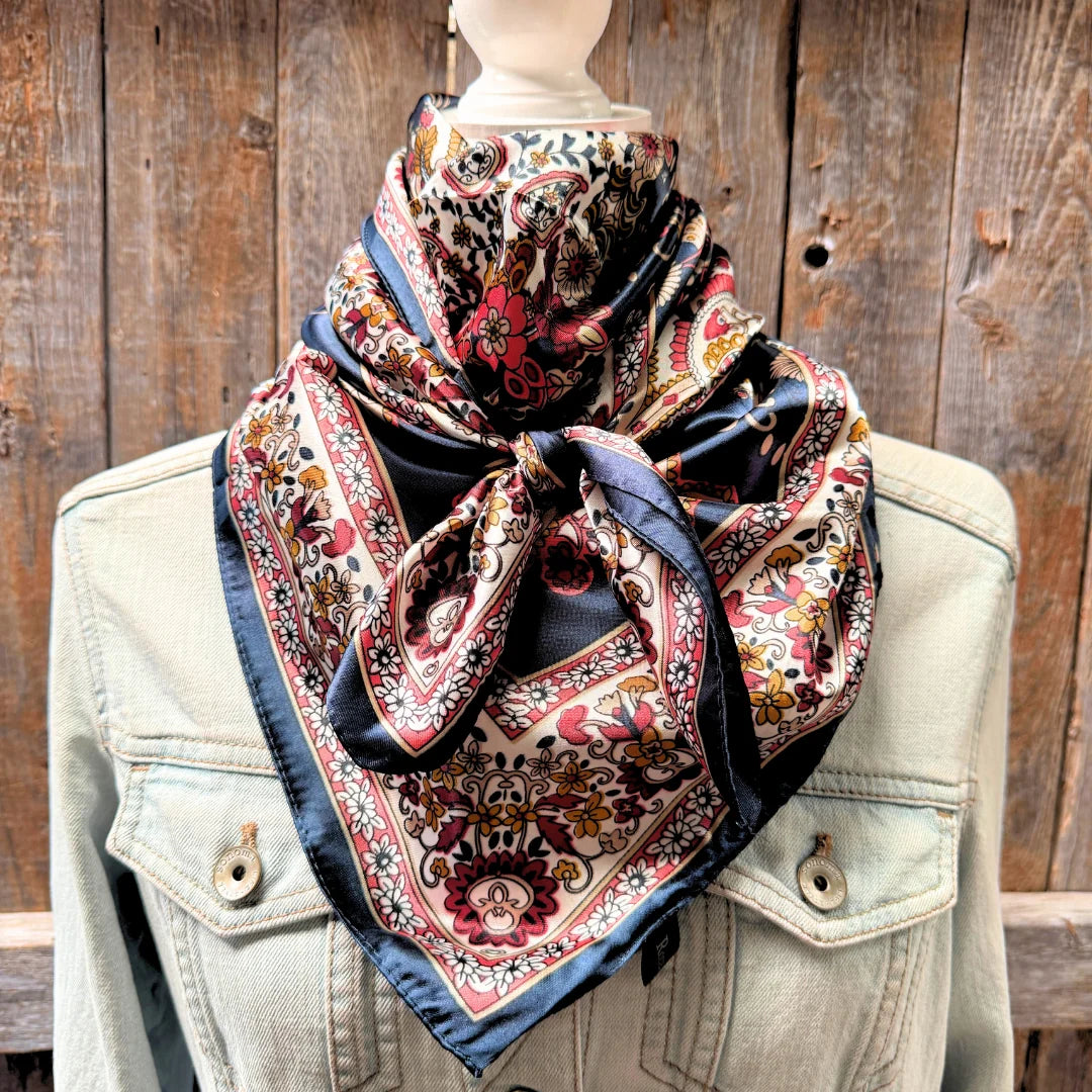 Navy & Burgundy Flower Paisley Wild Rag