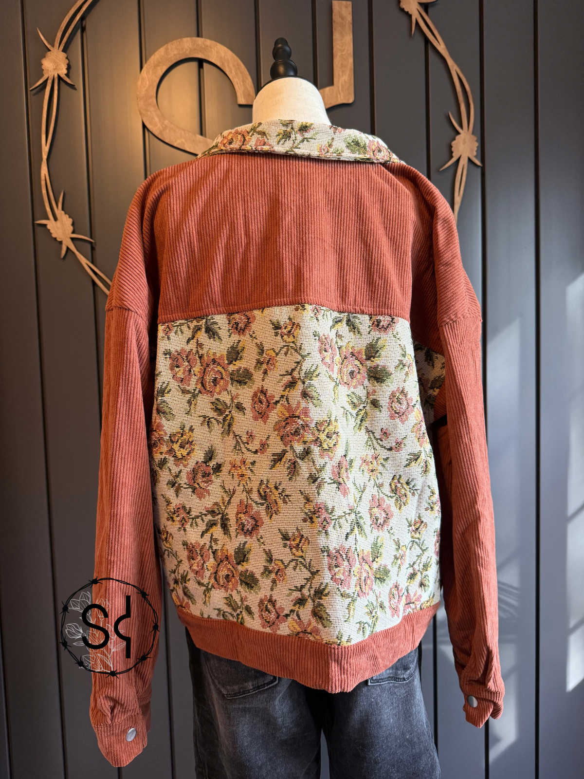Floral Denim Corduroy Vintage Jacket