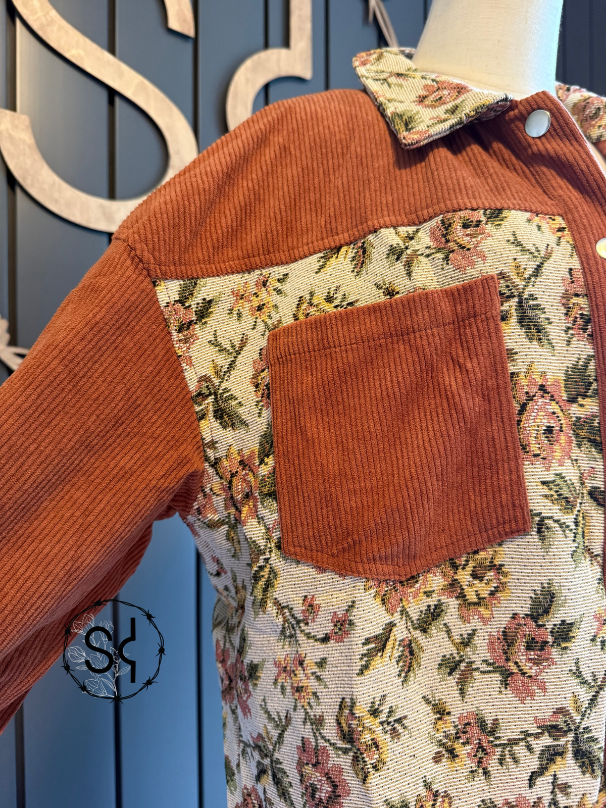 Floral Denim Corduroy Vintage Jacket