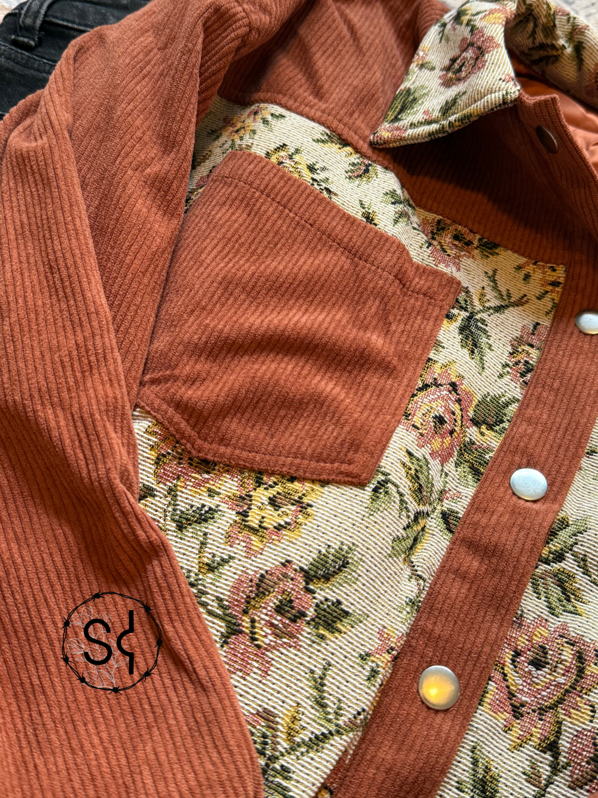 Floral Denim Corduroy Vintage Jacket
