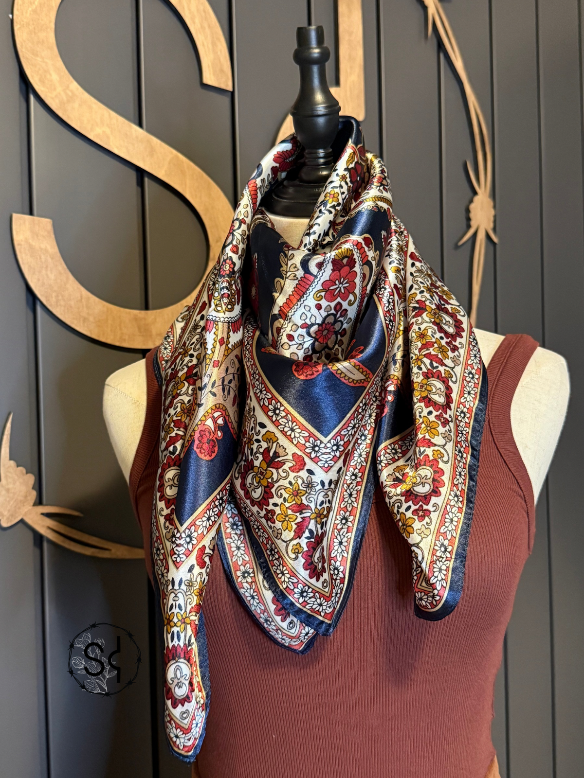 Navy & Burgundy Flower Paisley Wild Rag