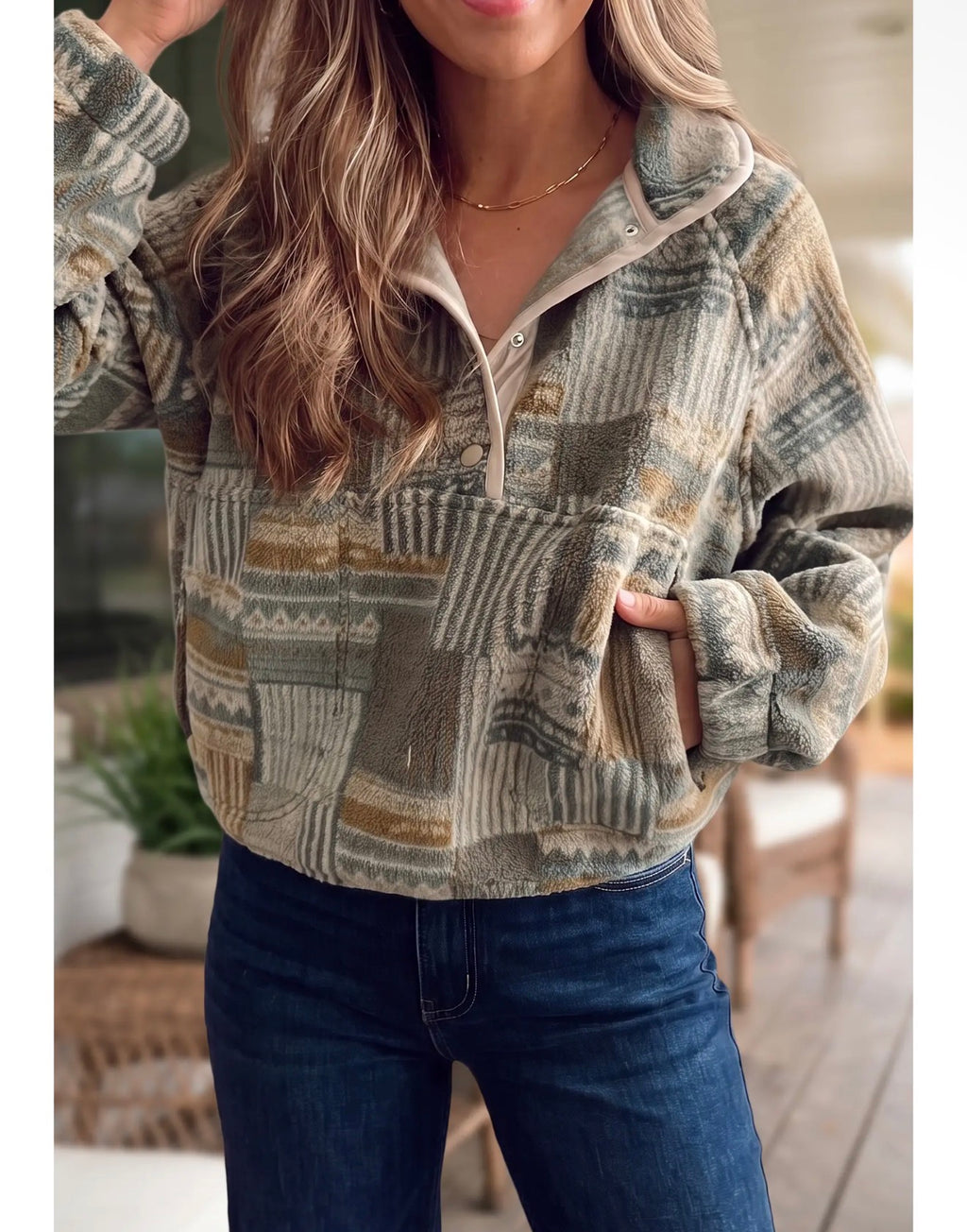 Patched Fleece Pullover