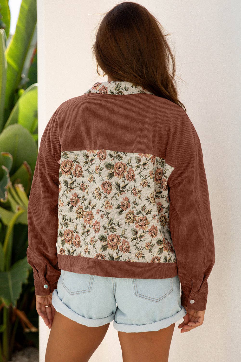 Floral Denim Corduroy Vintage Jacket