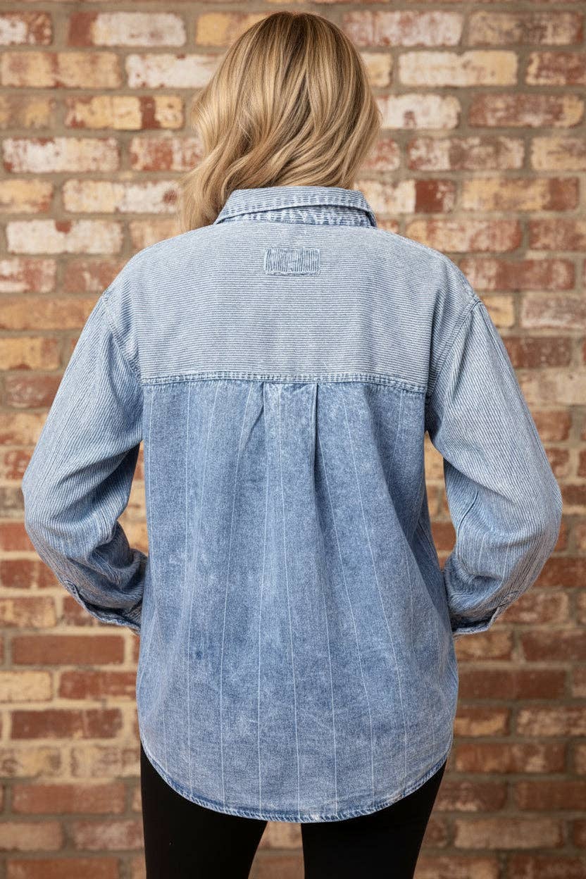 Stripe Patchwork Denim Long Sleeve