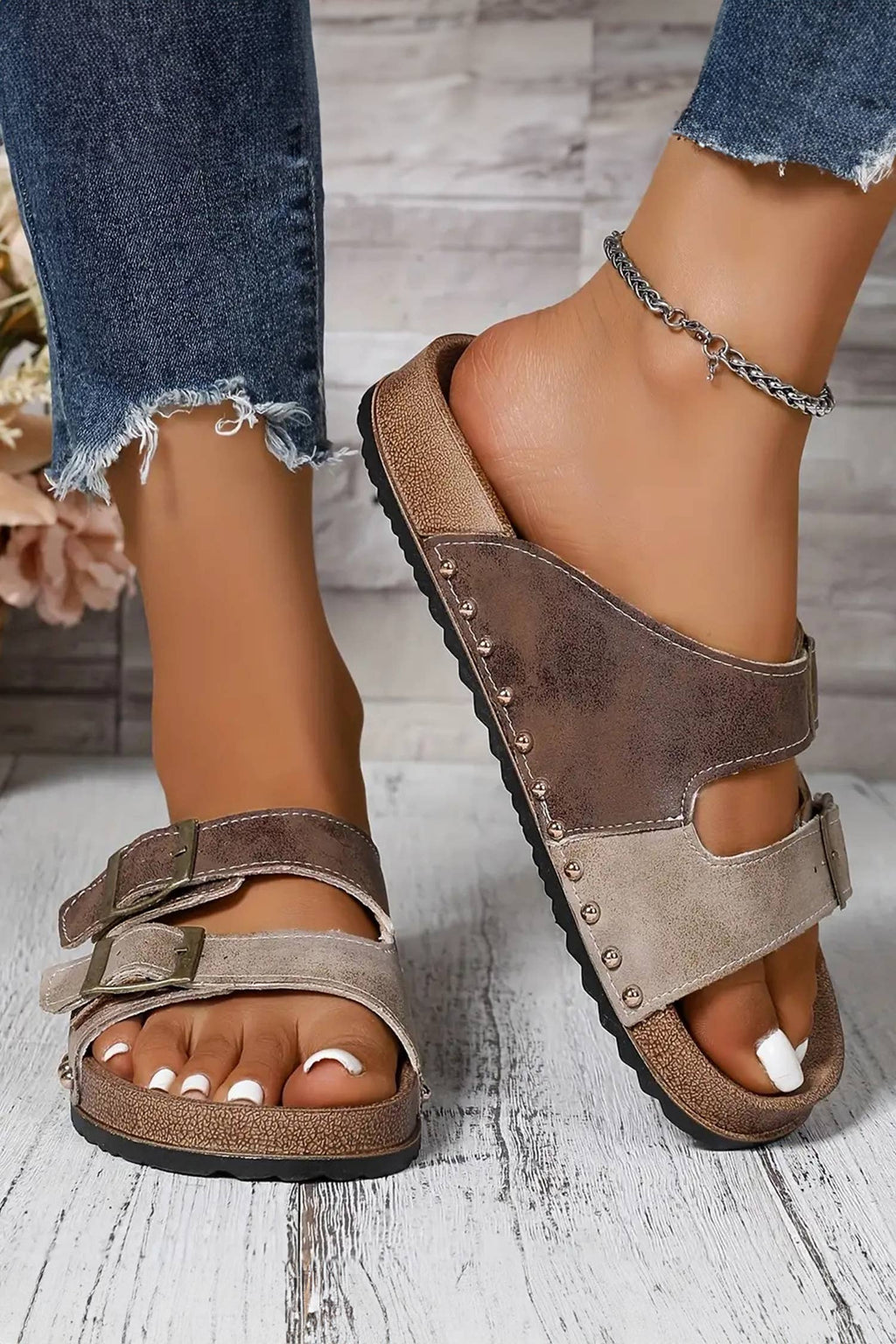 Western Suede Buckle Strap Sandals