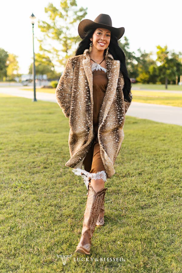 Brown Deer Faux Fur Coat